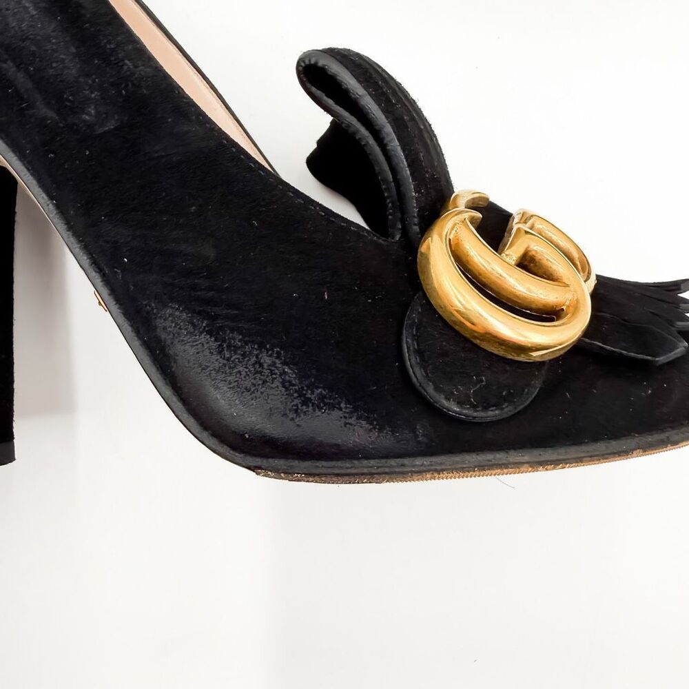 Gucci GG Marmont Fringe Black Loafer Block Heel Pumps EU 37 US 7 - Picture 11 of 16